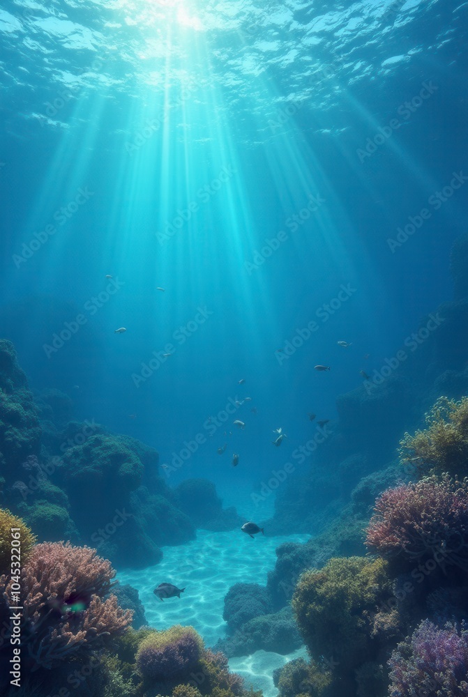 Fototapeta premium Coral blue water in the ocean underwater life scene oceanic view