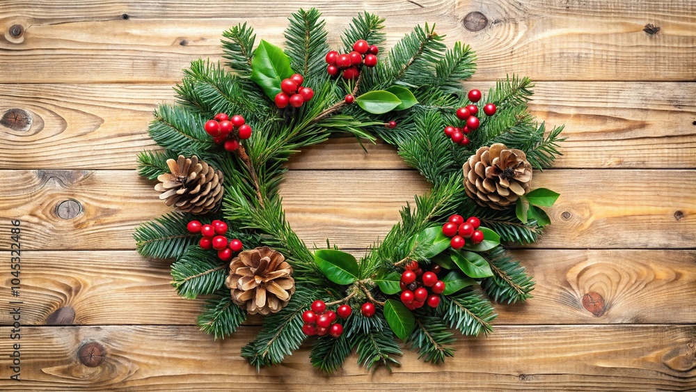 Christmas wreath with holly berries and pine cones Christmas wreath with holly berries and pine cones