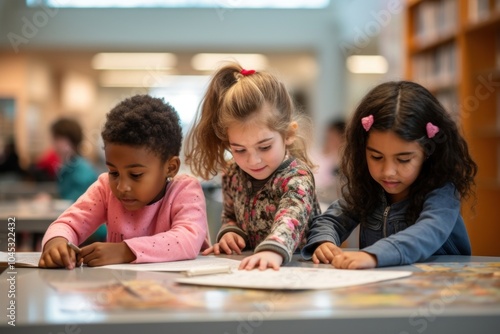 Child learning student library.