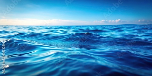 Clean and minimalistic blue ocean water with waves in shallow depth of field