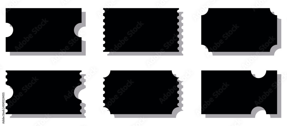 Collection of Empty tickets mockup icons in different shapes. vector illustration isolated on white background. Collection of Empty tickets mockup icons in different shapes. vector illustration isolated on white background.