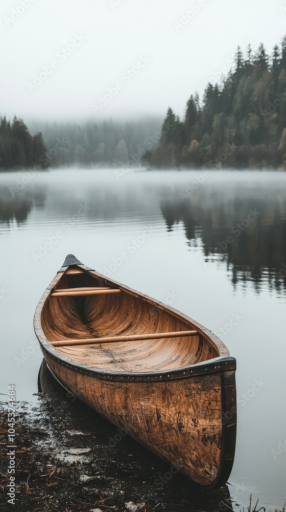 Handcrafted Wooden Canoe by the Water's Edge Handcrafted Wooden Canoe by the Water's Edge