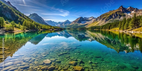 Clear mountain lake with a tilted angle view