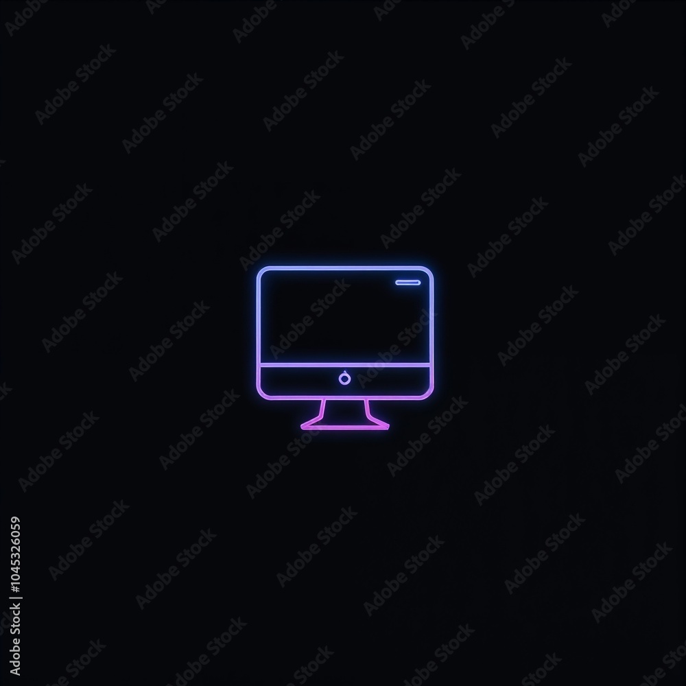 neon flat gradient purple computer icon on black background, computer hardware, workstation, technology neon flat gradient purple computer icon on black background, computer hardware, workstation, technology