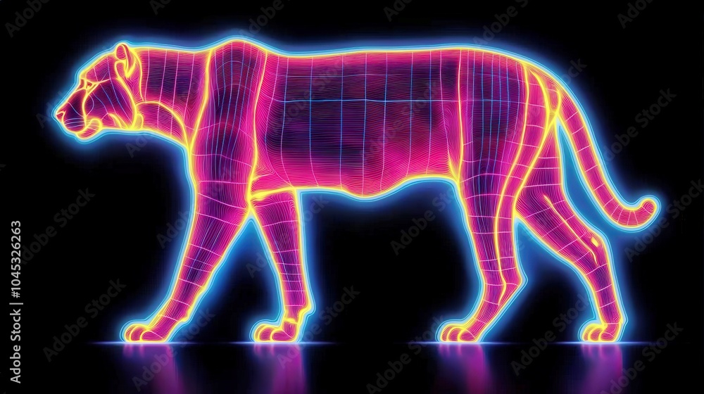 Neon Wireframe Animal Illustration Neon Wireframe Animal Illustration