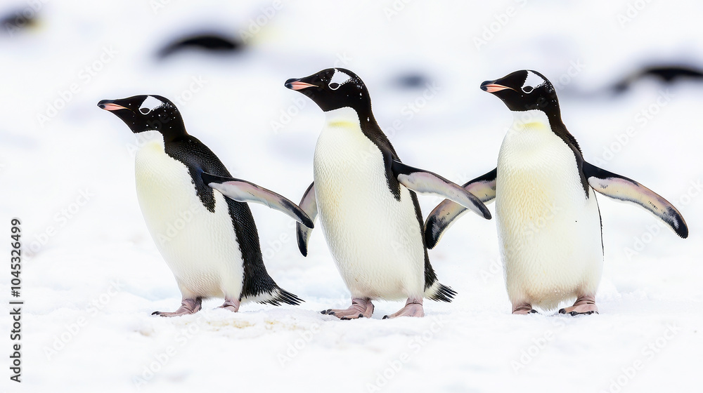 Fototapeta premium Penguins Waddling on Snowy Landscape