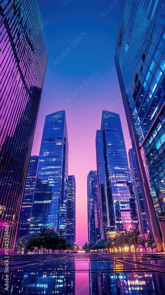 Fototapeta premium Nighttime Luminous Cityscape with Glowing Skyscrapers
