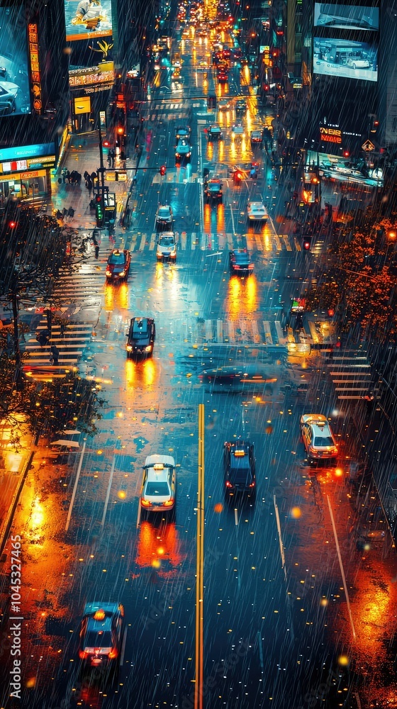 Obraz premium Luminous Modern City Intersection at Night