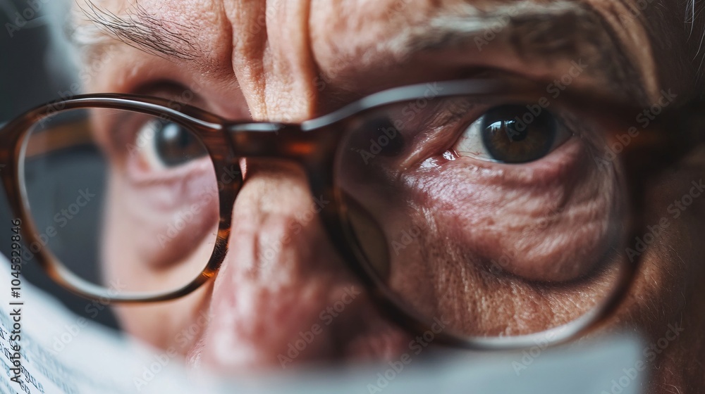 Close-Up of Elderly Man's Eyes with Reading Glasses Close-Up of Elderly Man's Eyes with Reading Glasses