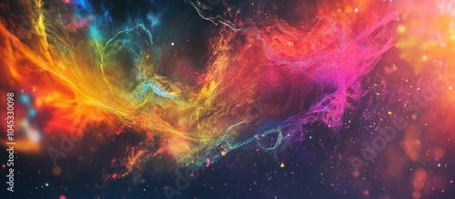 Abstract cosmic background with colorful nebulae and sparkling stars.