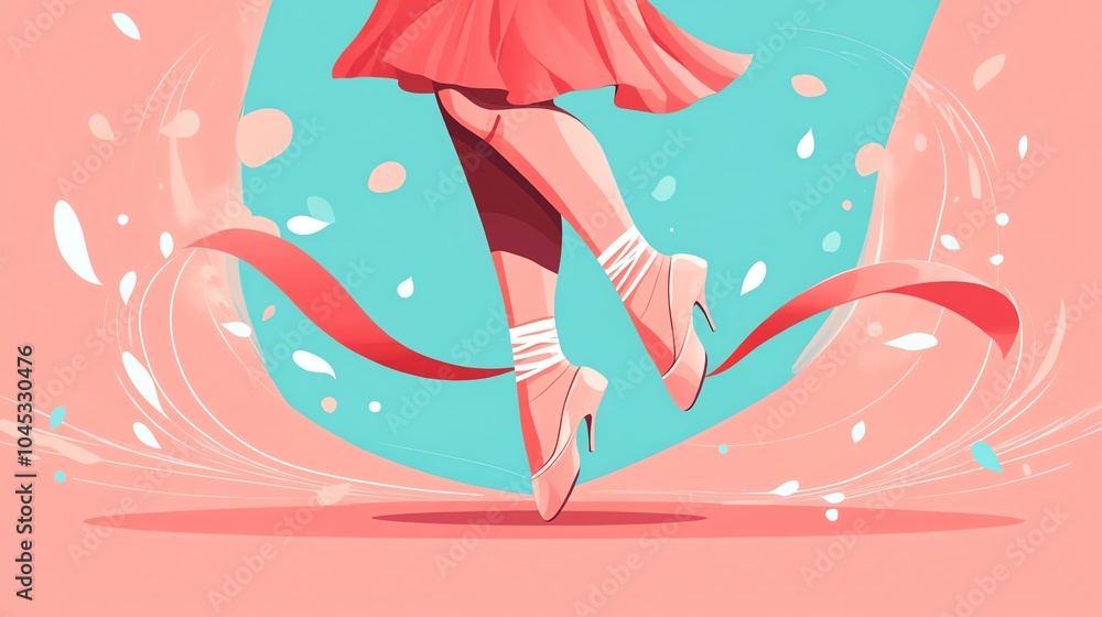 A graceful ballet dancer performs on tiptoes, vibrant pastel colors create a joyful atmosphere.