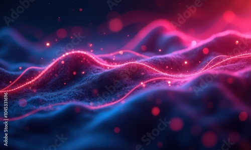 Abstract modern blue waves background or backdrop with glow and bokeh