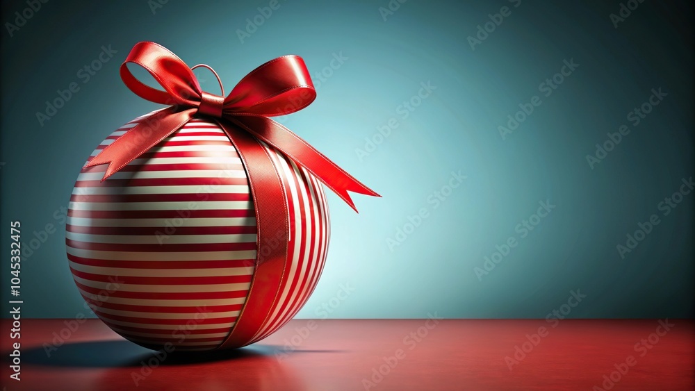 Christmas present silhouette with striped ball pattern and red ribbon Christmas present silhouette with striped ball pattern and red ribbon