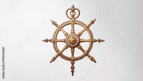 Golden Nautical Ship Wheel With Intricate Design Elements