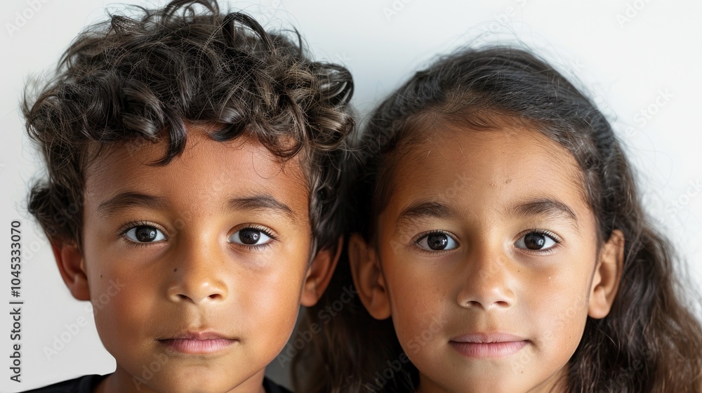 A close-up portrait of two siblings with curly hair , smiling softly while lying side by side. Their relaxed expressions and gentle features highlight a peaceful bond A close-up portrait of two siblings with curly hair , smiling softly while lying side by side. Their relaxed expressions and gentle features highlight a peaceful bond