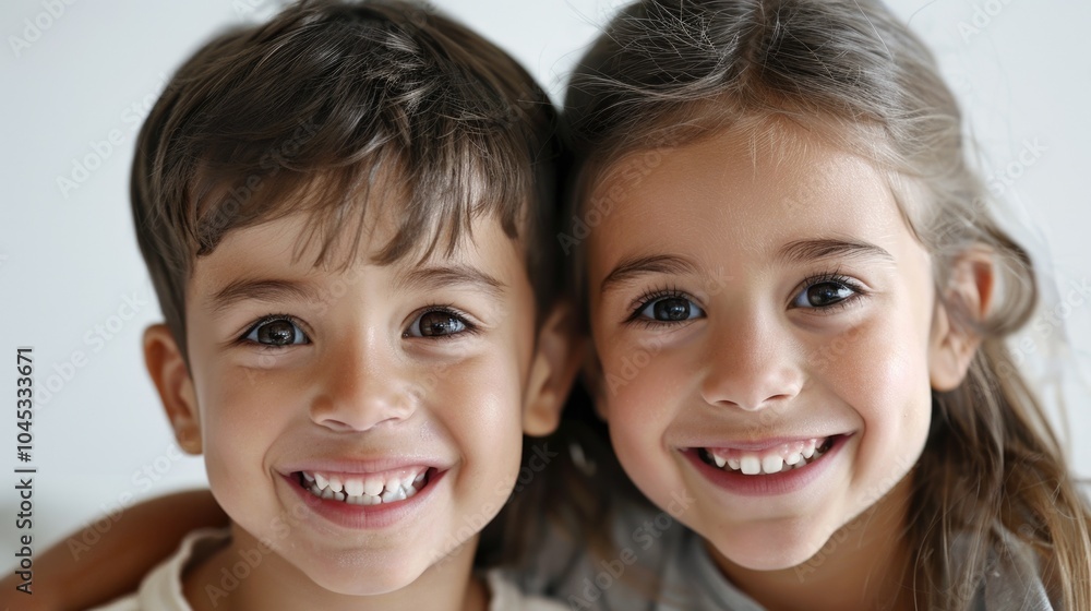 A close-up portrait of two siblings with curly hair , smiling softly while lying side by side. Their relaxed expressions and gentle features highlight a peaceful bond A close-up portrait of two siblings with curly hair , smiling softly while lying side by side. Their relaxed expressions and gentle features highlight a peaceful bond