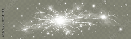 Vector Lightning . Realistic Natural Neon Lightning Effect. Thunderstorm Energy Charge. Thunder Blitz. Lightning Flash Sparks Storm. 
