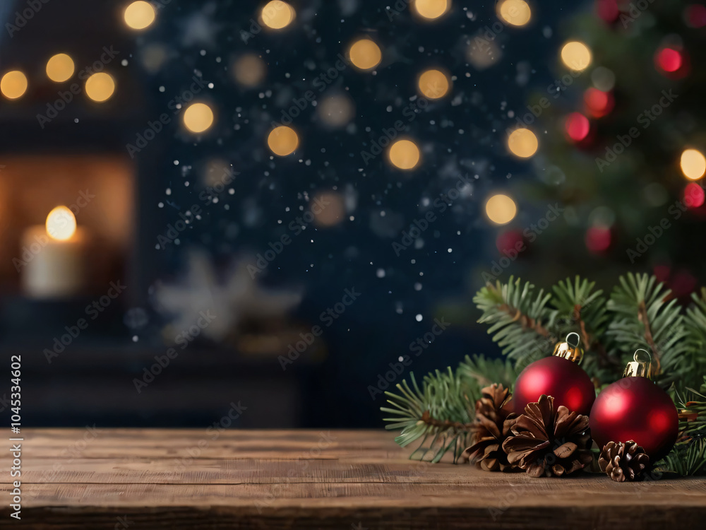 A cozy Christmas background with festive decorations. A cozy Christmas background with festive decorations.