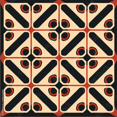 Antique tile pattern, vintage, seamless texture ornament, floral mosaic art design, minimalist geometric shape, retro repeating line, interior decoration