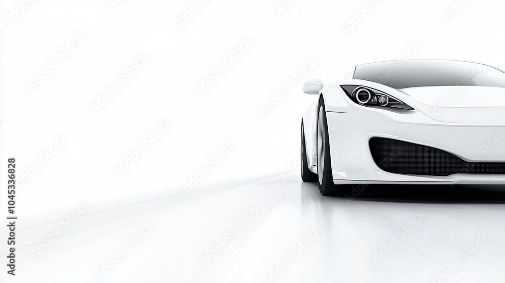 Sleek White Sports Car on White Background Sleek White Sports Car on White Background