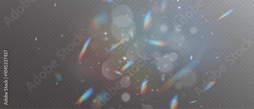 The light of Rainbow and white dust. Bokeh light effect background png. A gorgeous Christmas glowing dust background. A beautiful Rainbow flickering glow with confetti bokeh light and crystal flare.	
