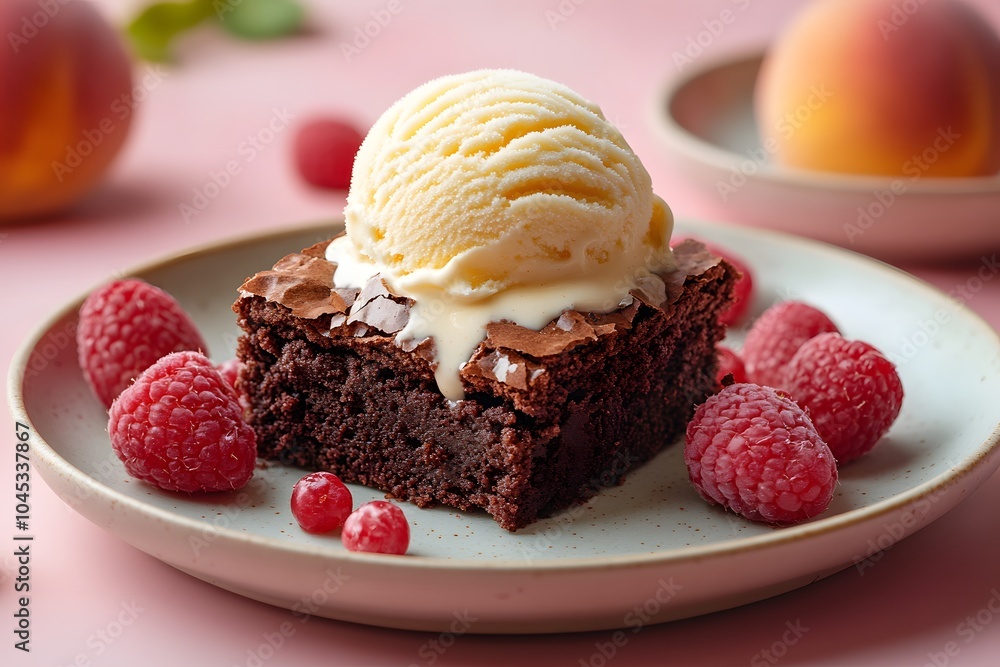 Brownie With A Scoop Of Vanilla Ice Cream Melting On Top Brownie With A Scoop Of Vanilla Ice Cream Melting On Top
