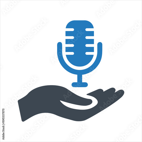 Microphone icon. Trophy in hand. Best performance icon