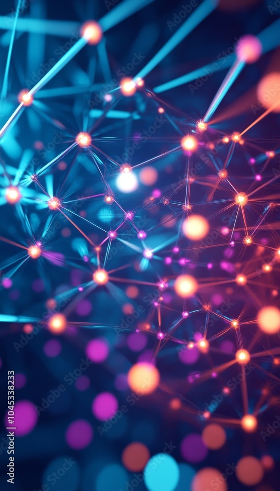 Abstract Network With Glowing Dots And Lines, Technology And Connection Concept Background Abstract Network With Glowing Dots And Lines, Technology And Connection Concept Background