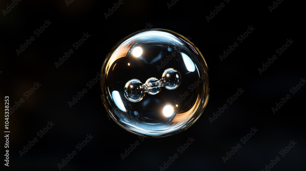 Enigmatic Orb: Bubbles within a bubble, reflecting light against a dark background. Abstract art photography, perfect for concepts of fragility, interconnectedness, and the universe. Enigmatic Orb: Bubbles within a bubble, reflecting light against a dark background. Abstract art photography, perfect for concepts of fragility, interconnectedness, and the universe.
