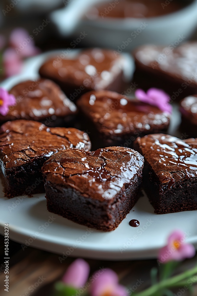 Brownies cut into heart shapes. Brownies cut into heart shapes.