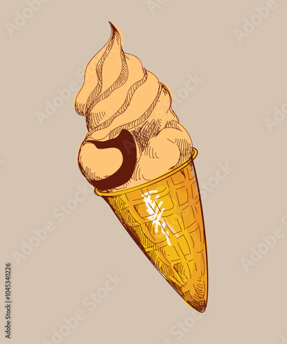 Ice Cream Cartoon Icon Illustration. Flat Cartoon Style