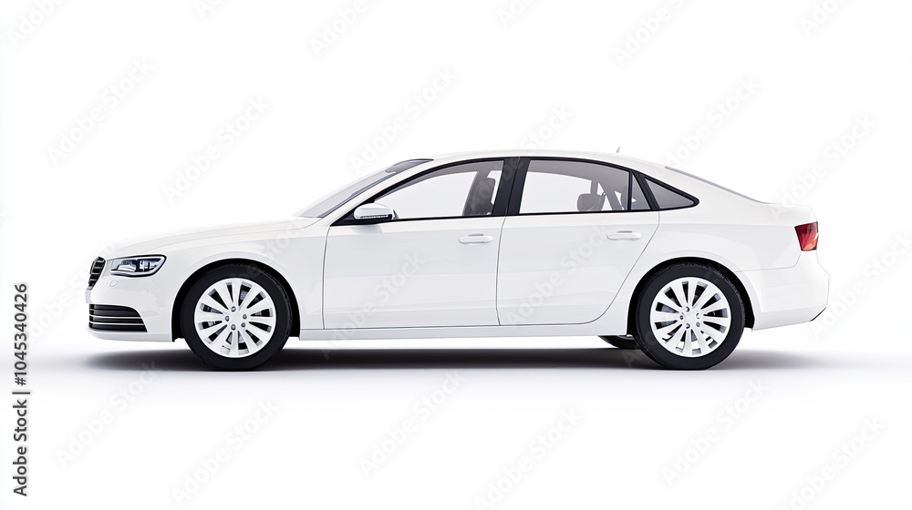 Sleek White Sedan on a Bright Background Sleek White Sedan on a Bright Background