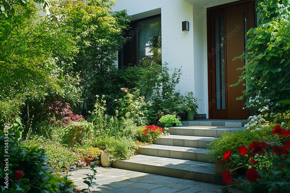 Obraz premium モダンな住宅と植栽のイメージ