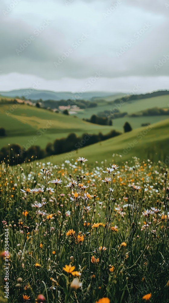 Serene Rolling Green Hills with Wildflowers Serene Rolling Green Hills with Wildflowers