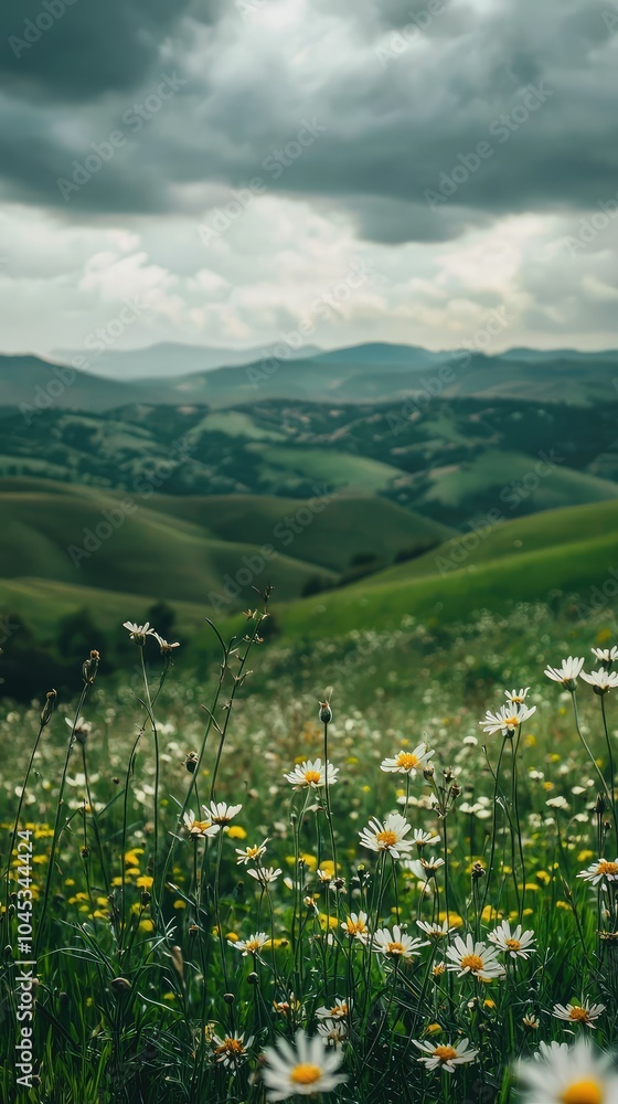 Serene Rolling Green Hills Under Dramatic Clouds Serene Rolling Green Hills Under Dramatic Clouds
