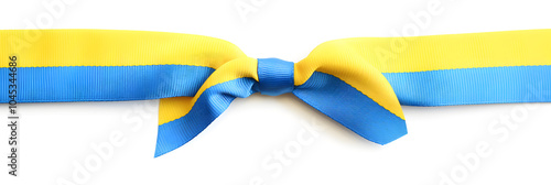 Ribbon with bow in colors of Ukrainian or Sweden national flag isolated on white background photo