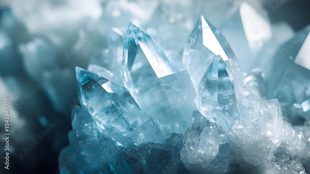High-resolution close-up of pale blue crystal with fine, sharp edges, reflecting light and creating an ethereal, luxurious atmosphere. High-resolution close-up of pale blue crystal with fine, sharp edges, reflecting light and creating an ethereal, luxurious atmosphere.