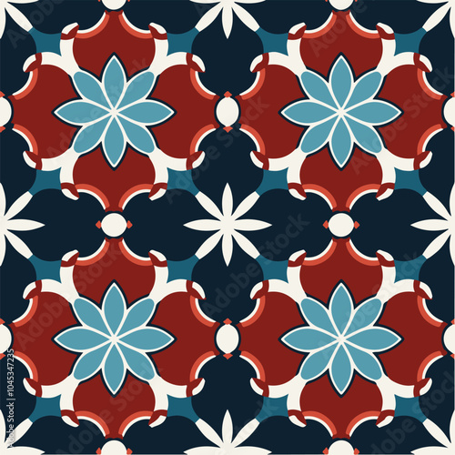 Antique tile pattern, vintage, seamless texture ornament, floral mosaic art design, minimalist geometric shape, retro repeating line, interior decoration