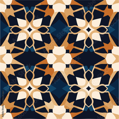 Antique tile pattern, vintage, seamless texture ornament, floral mosaic art design, minimalist geometric shape, retro repeating line, interior decoration