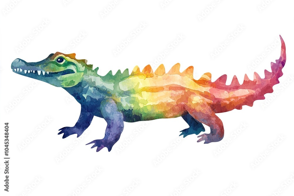 Obraz premium watercolor colorful silhouette crocodile isolated on white background