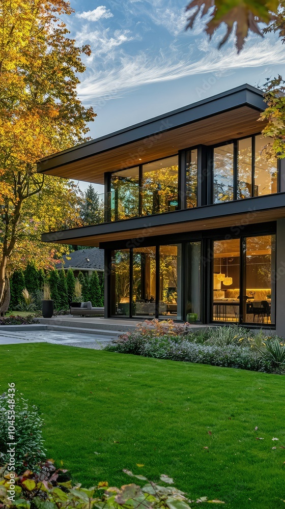 Modern Home Exterior with Floor-to-Ceiling Glass