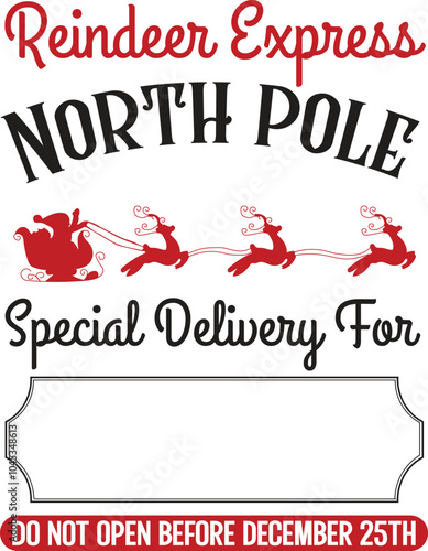 Santa Sack SVG Design, Reindeer Mail Special Delivery, Christmas Express, Overnight Delivery, Santa gift bag, Christmas bag, North pole express special delivery, North Pole Post office design