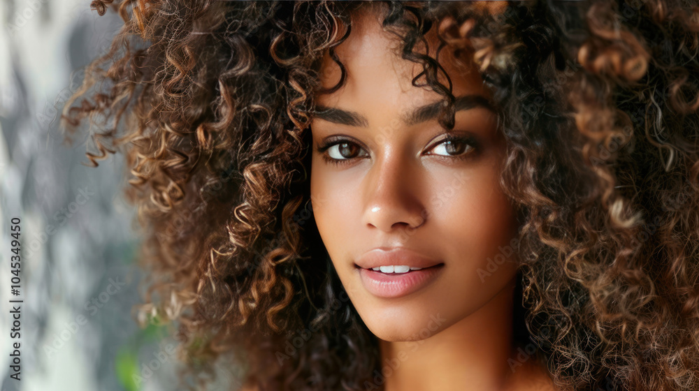 Fototapeta premium A stylist using specialized curly haircare products in a salon, showing off well-defined, voluminous curls