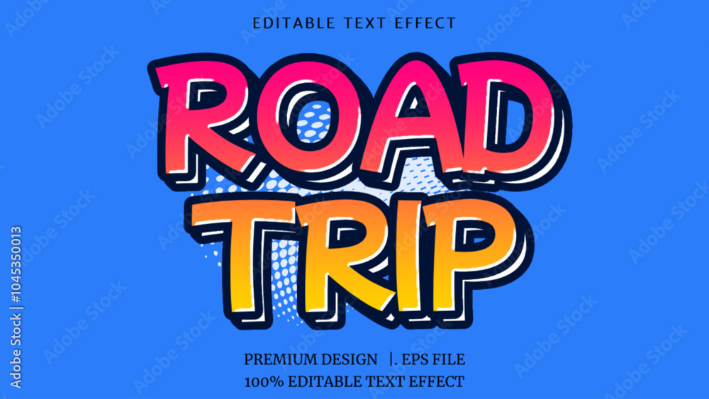 Fototapeta premium Editable text effect Road Trip 3d cartoon template style premium vector