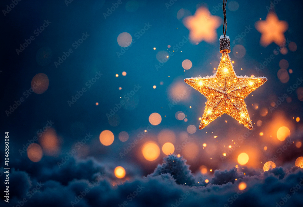 Magical Starry Night: Glowing Golden Stars and Twinkling Lights Magical Starry Night: Glowing Golden Stars and Twinkling Lights