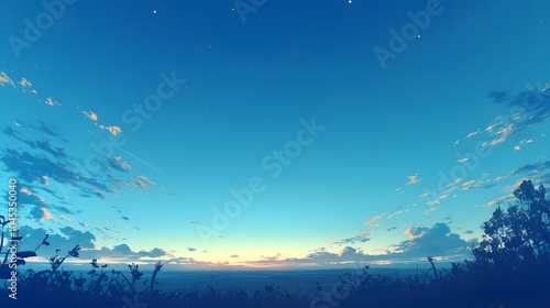 The serene pre-dawn sky, with a deep navy-blue gradient slowly brightening at the horizon as the first signs of light emerge.