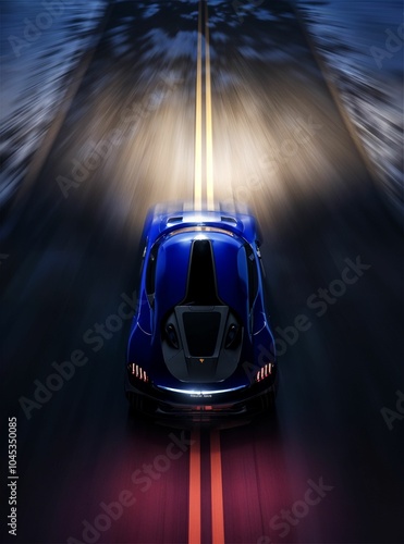 Blue sports car in the night..