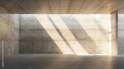 Concrete room. Sunlight Streaming through Window in Minimalist Empty Concrete Room. Studio design. Modern interior. Architectural background