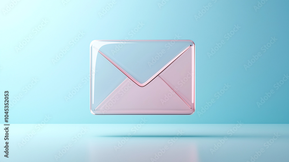 futuristic envelope symbol in matte transparent design, floating against soft blue background, evokes sense of modern communication and innovation futuristic envelope symbol in matte transparent design, floating against soft blue background, evokes sense of modern communication and innovation