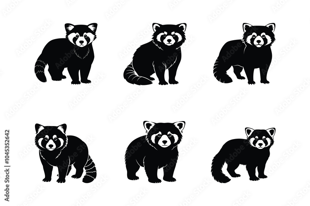 Red Panda Logo and Icon Collection, A Set of Adorable Raccoon Silhouettes Red Panda Logo and Icon Collection, A Set of Adorable Raccoon Silhouettes